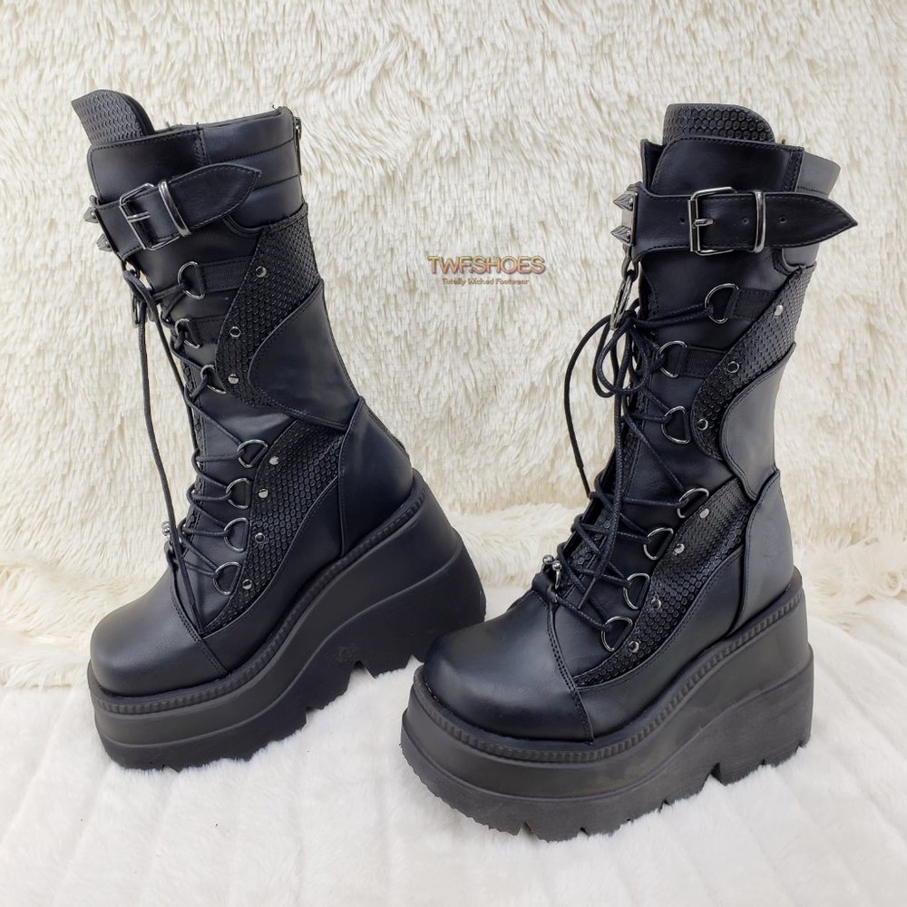 Goth Platform Mid Calf Punk Boots Demonia - Picture 11 of 11